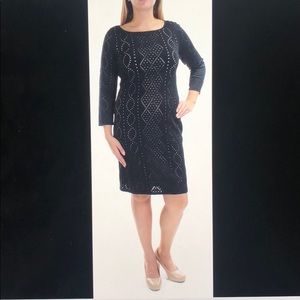 Calvin Klein - Black Eyelet 3/4 Sleeve Sheath Dress